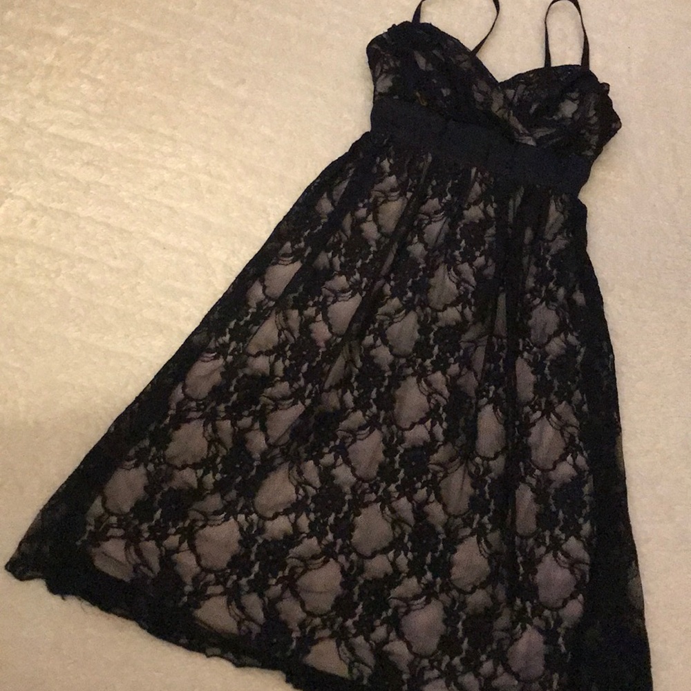 Lace Black and Nude Spaghetti Strap Dress SZ 5